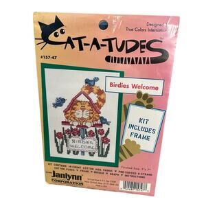 New Catatudes Birdies Welcome Cross Stitch Kit #157-47 Craft Cat Janlynn 1996